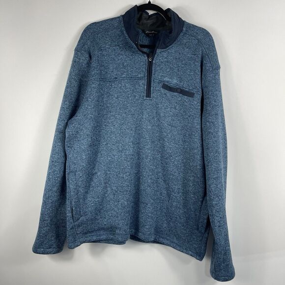 Eddie Bauer Sweater Pullover Men XL Blue Knit High Neck Long Sleeve Zipper - Picture 1 of 4